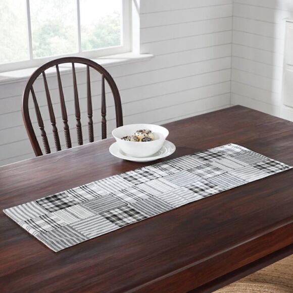 Farmhouse Patchwork Black Gray Plaid Stripe Table Runner Country Shabby Chic - Picture 1 of 4